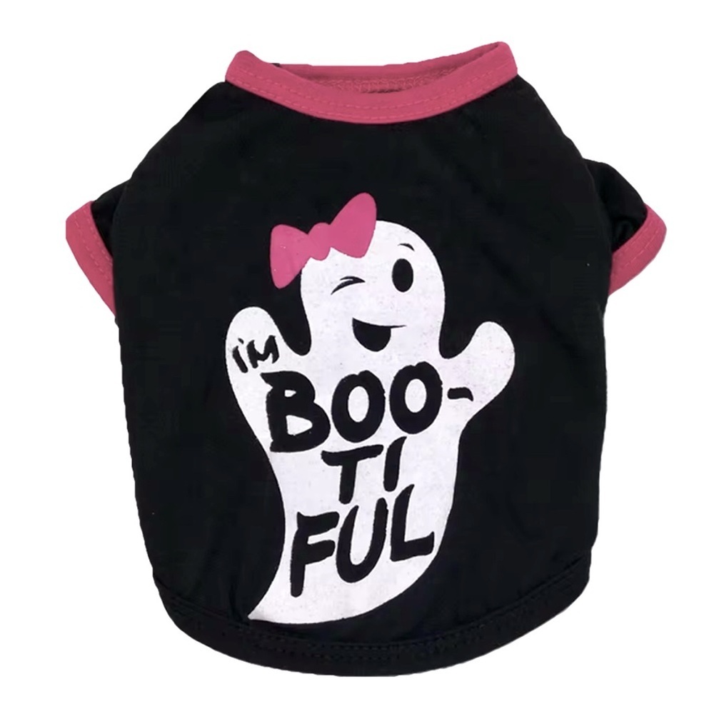 Boo tiful Dog Shirt Black hot Pink Trim White Ghost Pink Bow Halloween Spooky